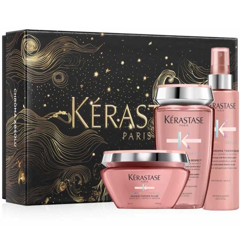 Kérastase Chroma Absolu Colored Hair Nourishment Set Nourishing Shampoo 250ml & Deep Nourishing Mask 200ml & Thermal Protection Serum Against Frizz 150ml Gift Set
