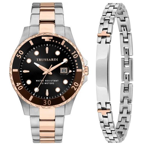 Trussardi R2453169001 Men's Watch 42 Mm Silver Gold Gift Set