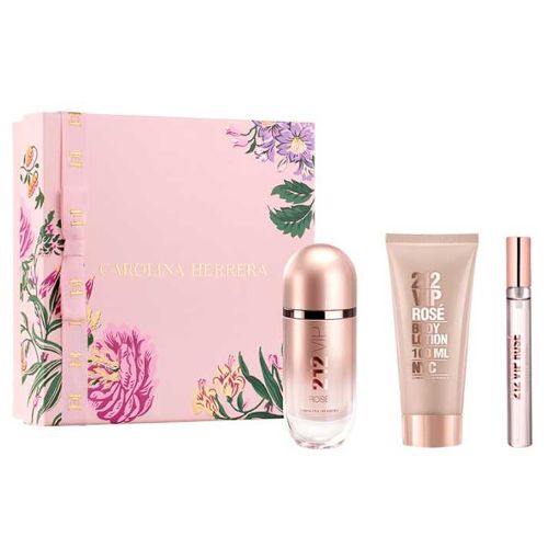 212 VIP Rose EDP 80Ml + EDP 10Ml + Body Lotion 100Ml Gift Set For Women