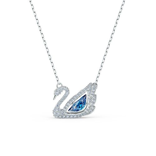 Dancing Swan Necklace, Swan, Blue, Rhodium Plated