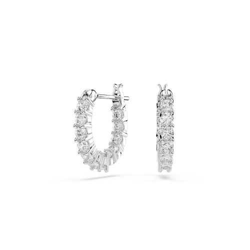Vittore Hoop Earrings, Round Cut, White, Rhodium Plated