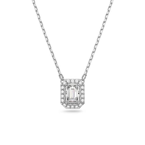 Millenia Pendant, Octagon Cut, White, Rhodium Plated