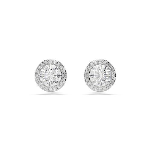 Constella Stud Earrings, Round Cut, Pavé, White, Rhodium Plated