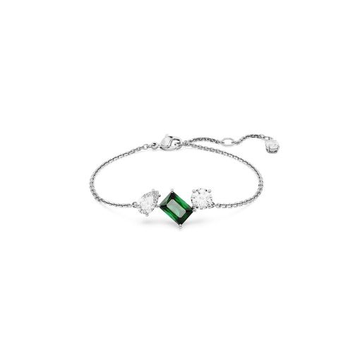 Mesmera Bracelet, Mixed Cuts, Green, Rhodium Plated