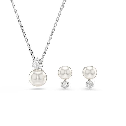 Matrix Set, Crystal Pearl, Round Cut, White, Rhodium Plated