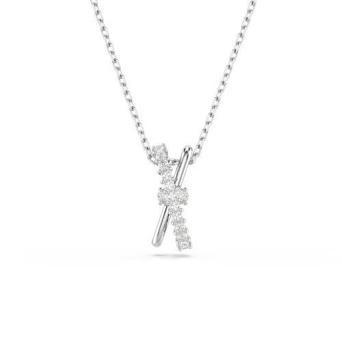 Hyperbola Pendant, Mixed Cuts, Twist, White, Rhodium Plated