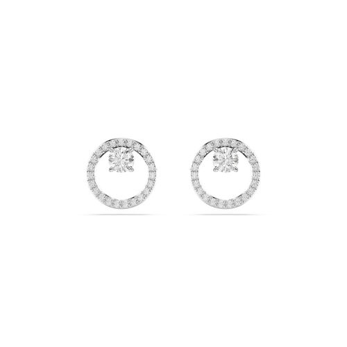 Constella Stud Earrings, Round Cut, White, Rhodium Plated