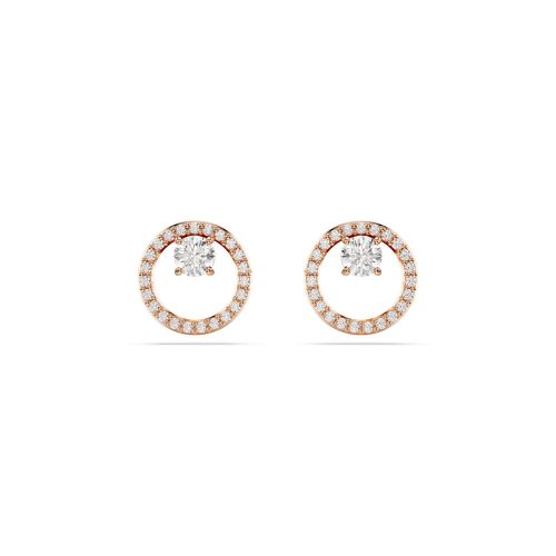Constella Stud Earrings, Round Cut, White, Rose Gold-Tone Plated
