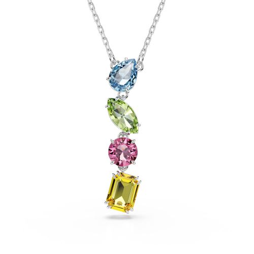 Gema Y Pendant, Mixed Cuts, Multicolored, Rhodium Plated