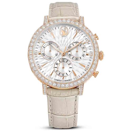 Matrix Tennis Chrono Watch Swiss Made, Leather Strap, Beige, Rose Gold-Tone Finish