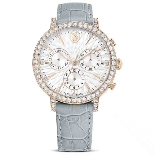 Matrix Tennis Chrono Watch Swiss Made, Leather Strap, Gray, Champagne Gold-Tone Finish