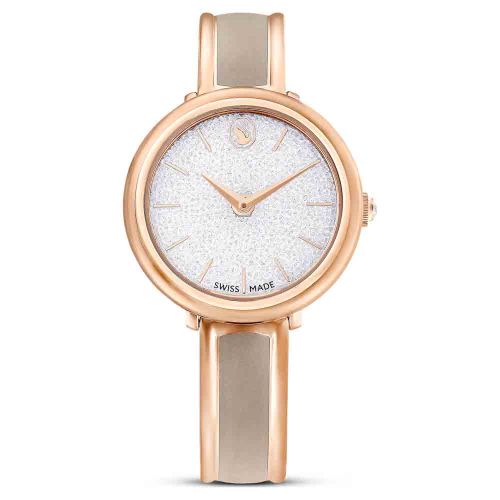 Crystalline Bangle Watch Swiss Made, Metal Bracelet, Beige, Rose Gold-Tone Finish