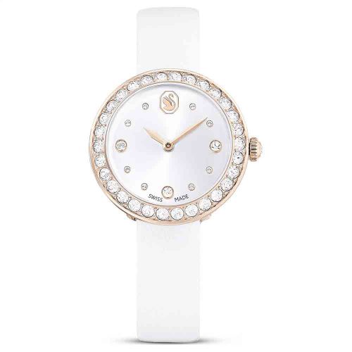 Matrix Tennis Watch Swiss Made, Leather Strap, White, Champagne Gold-Tone Finish