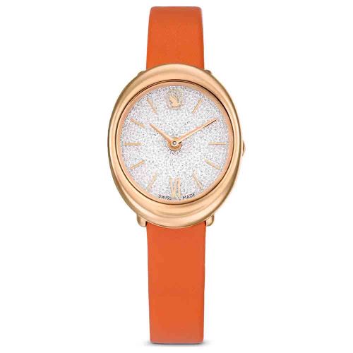 Imber Oval Watch Swiss Made, Leather Strap, Orange, Rose Gold-Tone Finish