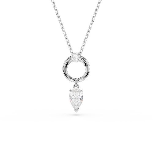 Mesmera Pendant, Pear Cut, White, Rhodium Plated