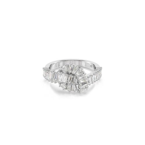 Matrix Ring, Baguette Cut, Knot, White, Rhodium Plated 58