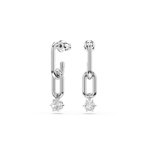 Constella Drop Earrings, Round Cut, White, Rhodium Plated
