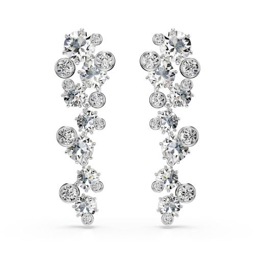 Constella Drop Earrings, Mixed Cuts, White, Rhodium Plated