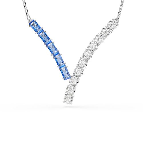 Matrix Pendant, Mixed Cuts, Blue, Rhodium Plated