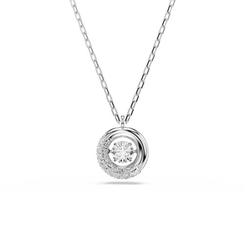 Dextera Pendant, Round Cut, White, Rhodium Plated